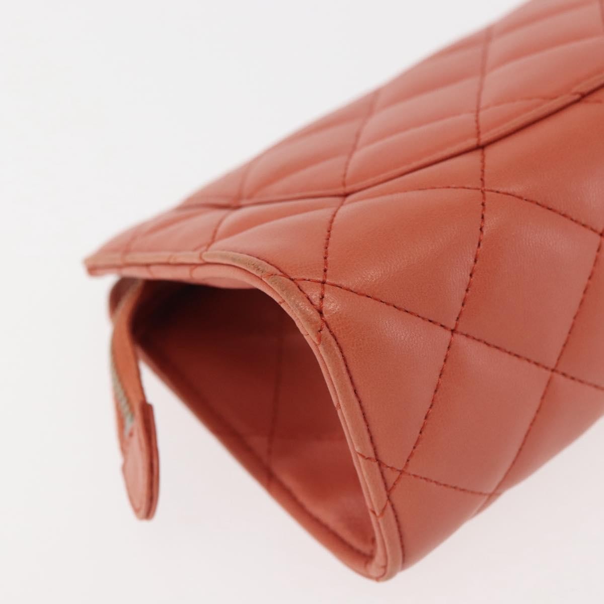 Chanel Classic Double Pocket Zip Pouch Quilted Lambskin, ORANGE, LEATHER, Clutche & pouche