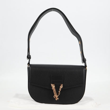 Versace Virtus Flap Messenger Bag Leather, BLACK, LEATHER, Crossbody bag