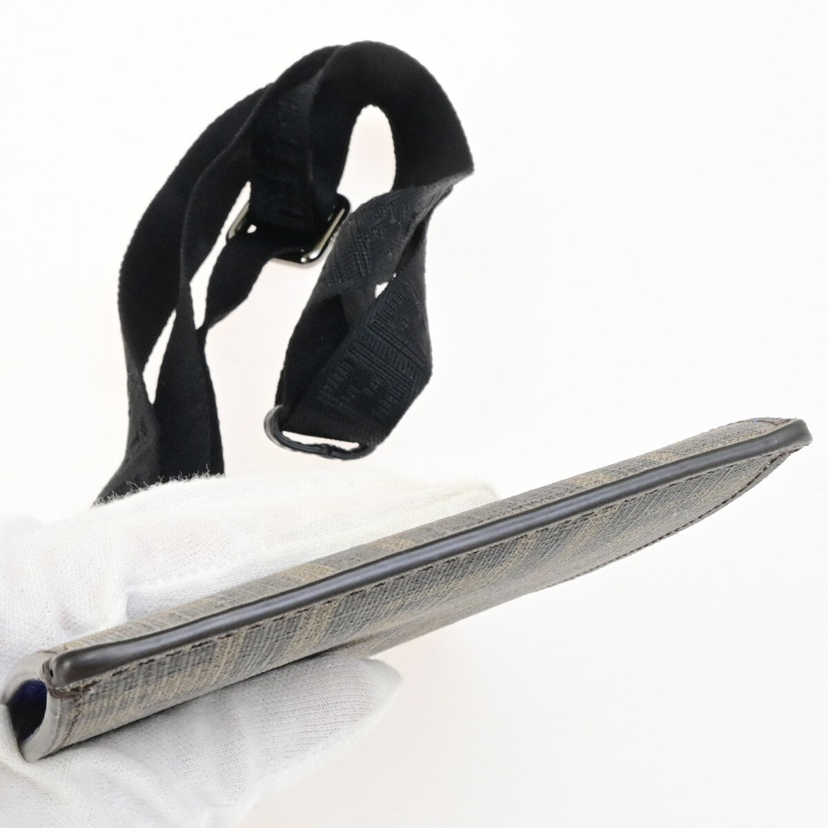 Fendi Baguette Phone Holder Canvas, BROWN, CANVAS, Tech accessory