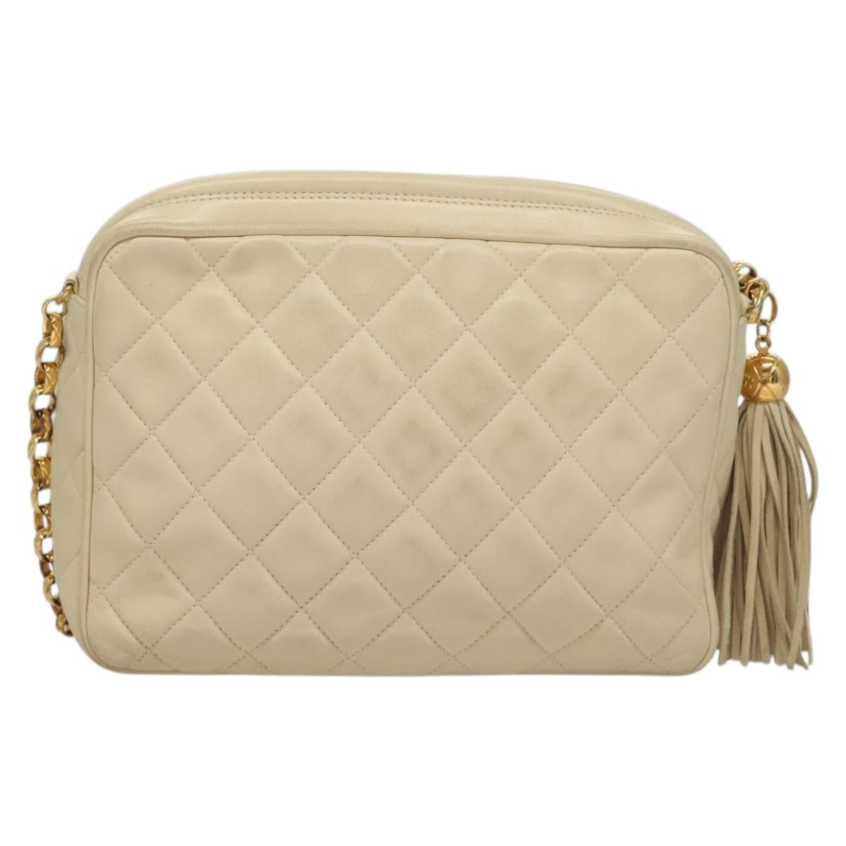 Chanel Vintage Front Pocket Camera Bag Quilted Lambskin, WHITE, LEATHER, Crossbody bag