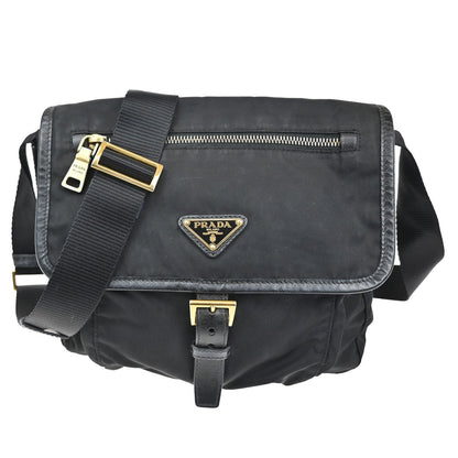 Prada Buckle Messenger Bag Tessuto, Black, Nylon, Shoulder Bag