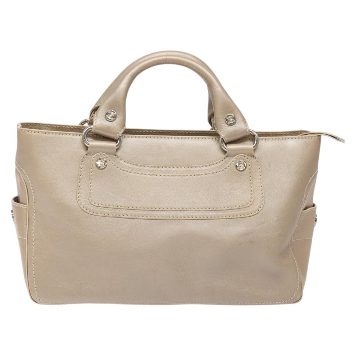 Celine Boogie Satchel Leather, GOLD, LEATHER, Handbag