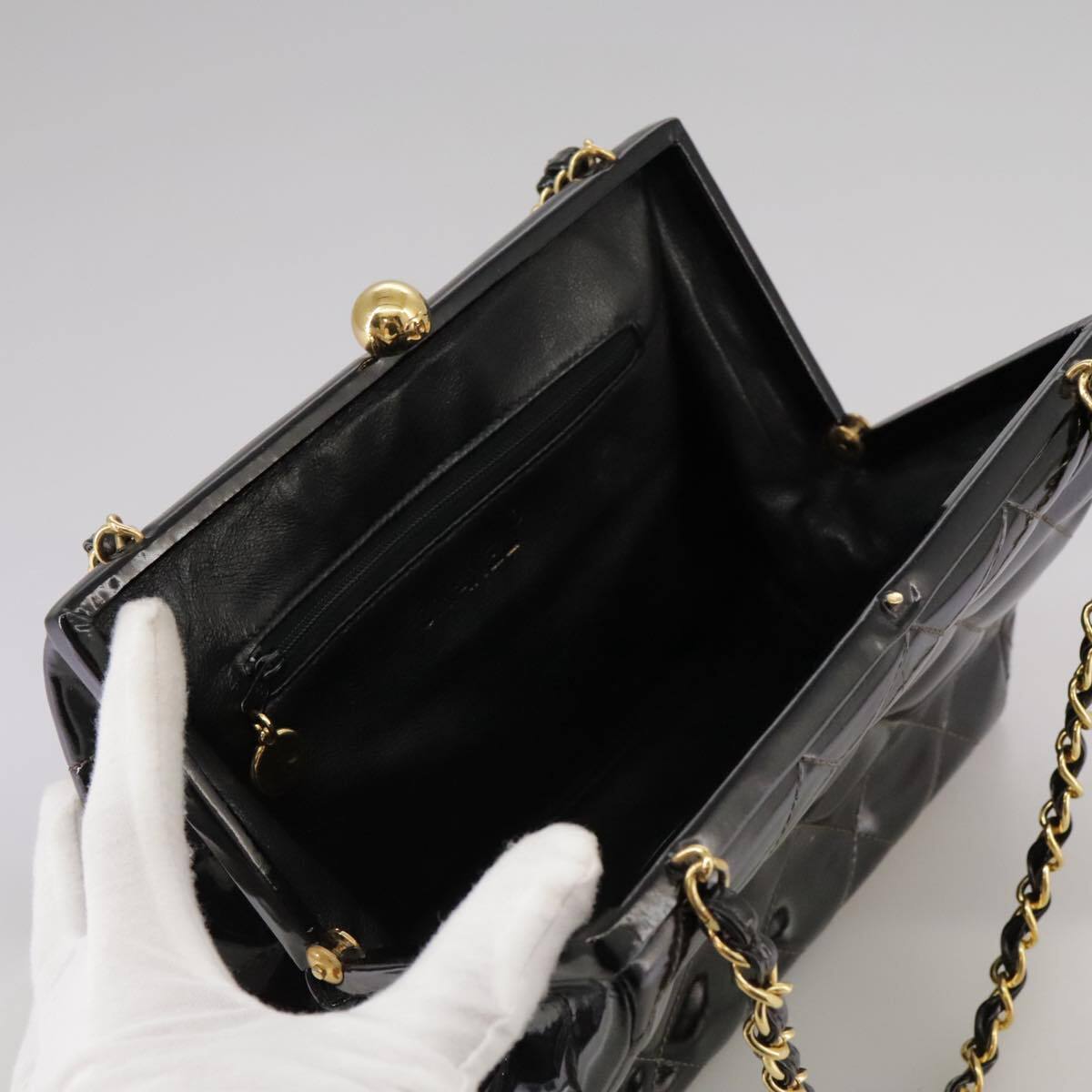 Chanel Vintage Chain Frame Bag Quilted Patent, BLACK, PATENT_LEATHER, Handbag