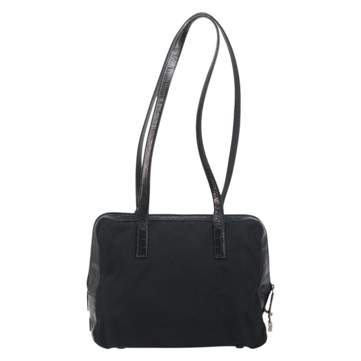 Prada Vintage Shoulder Bag Nylon and Leather, BLACK, NYLON, Shoulder bag