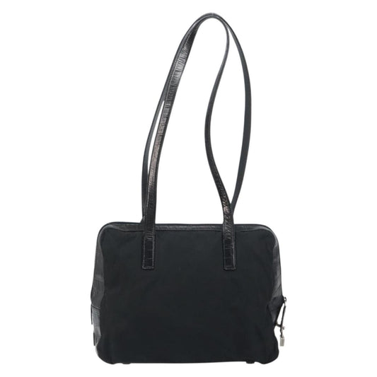 Prada Vintage Shoulder Bag Nylon and Leather, BLACK, NYLON, Shoulder bag