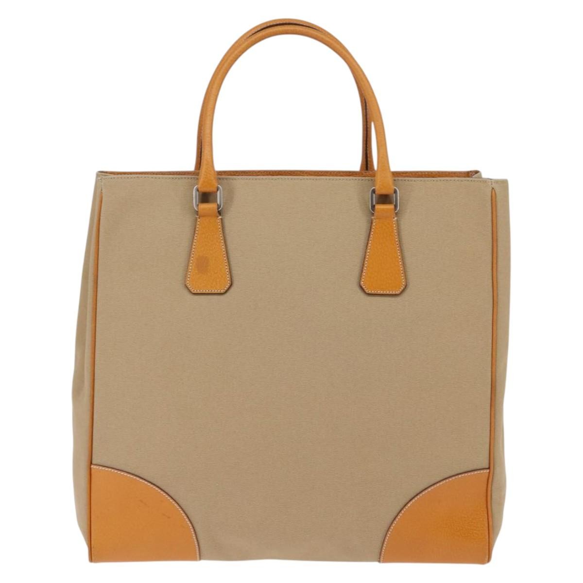 Prada Lux Convertible Open Tote Canvas and leather, BEIGE, CANVAS, Tote bag