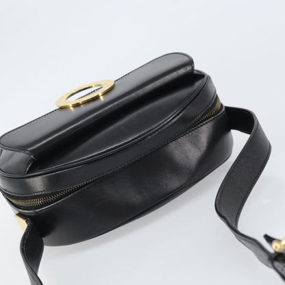 Celine Circle Logo Shoulder Bag Leather, Black, Leather, Shoulder Bag