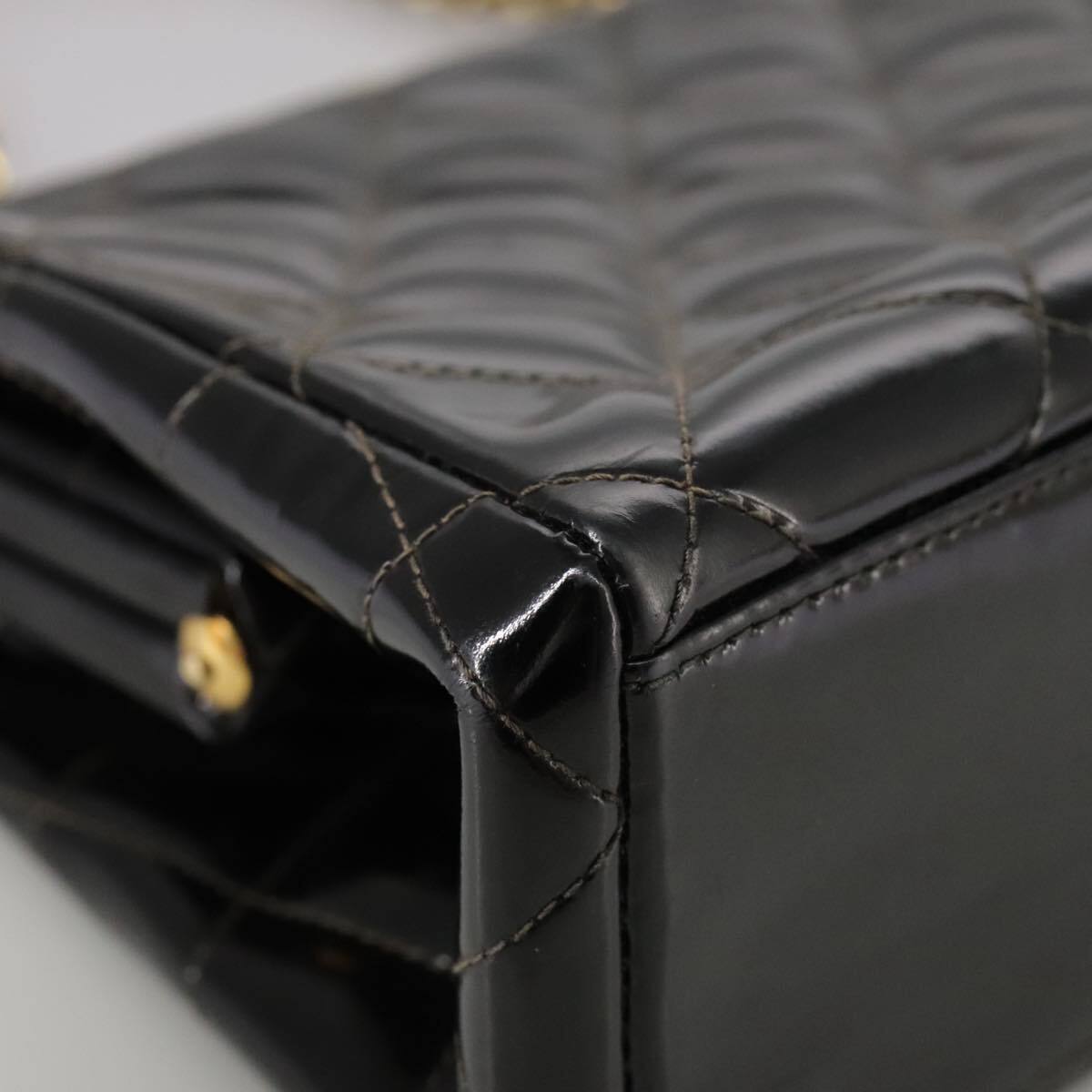 Chanel Vintage Chain Frame Bag Quilted Patent, BLACK, PATENT_LEATHER, Handbag