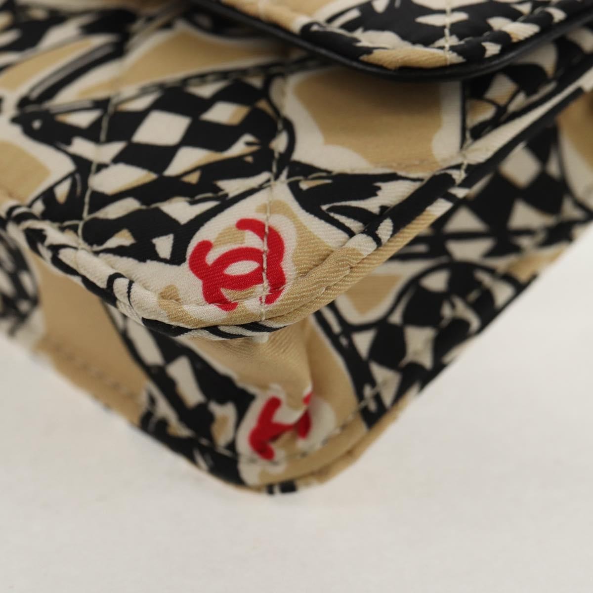 Chanel Flap Card Holder on Chain Quilted Printed Canvas, Beige, Satin, Clutch