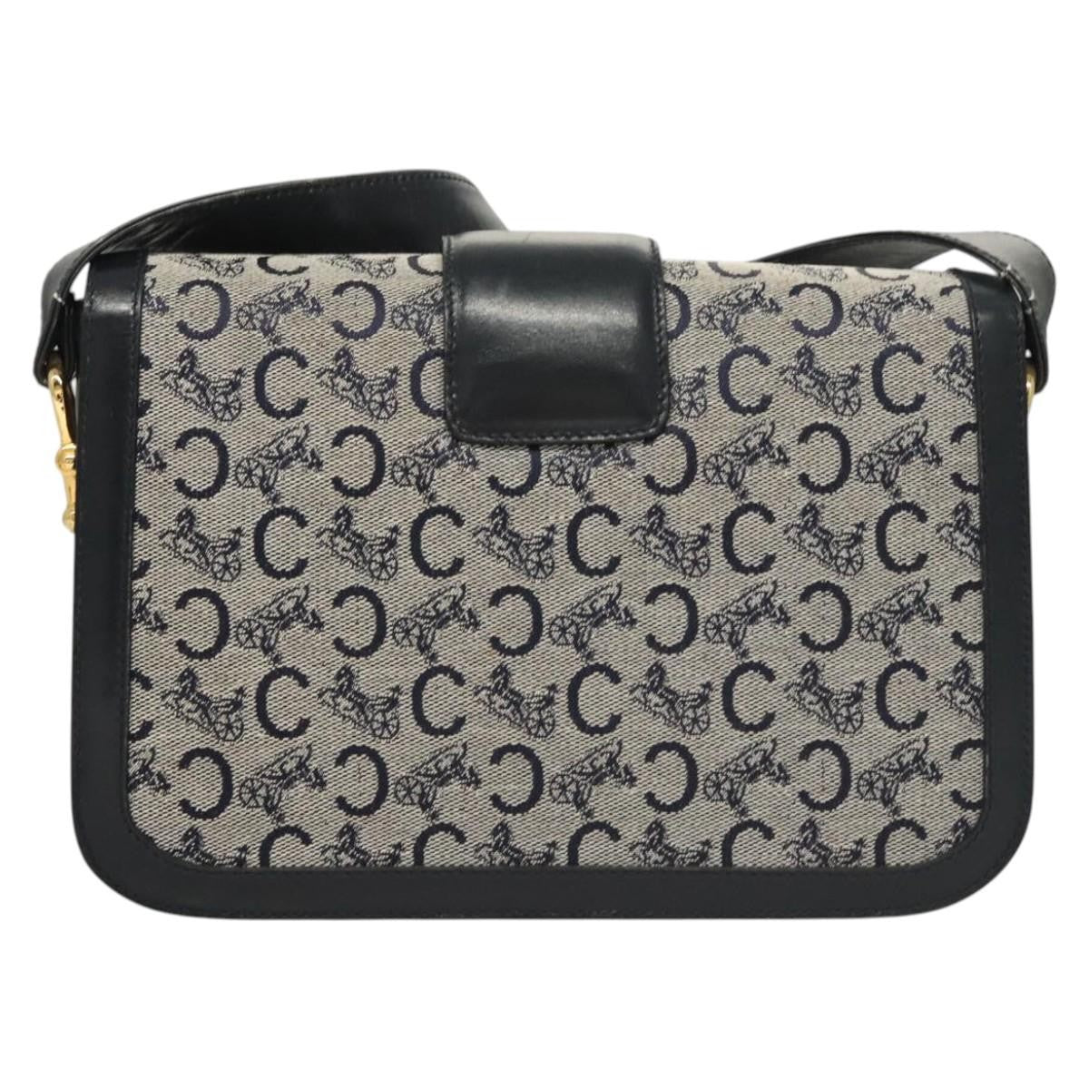 Celine C Sulky Shoulder bag Canvas and Leather, NAVY, CANVAS, Shoulder bag