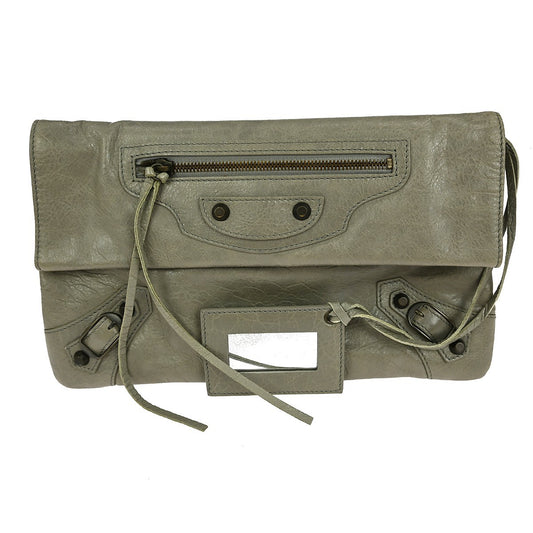 Balenciaga Classic Studs Envelope Clutch Leather, GRAY, LEATHER, Clutche & pouche