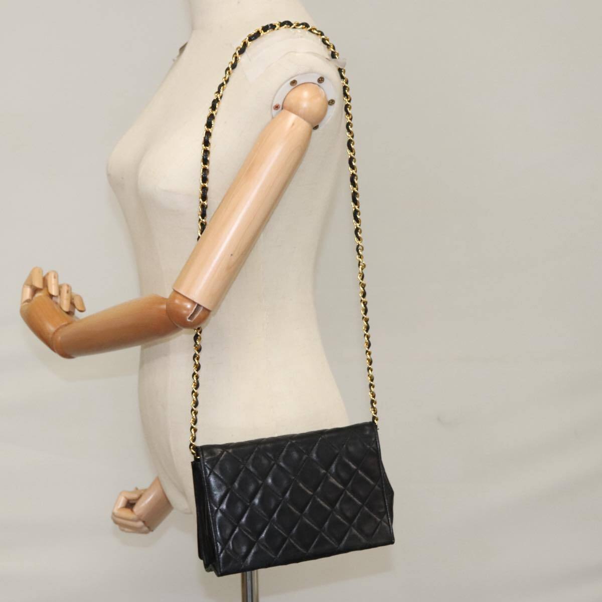 Chanel Vintage Full Flap Shoulder Bag Leather, BLACK, LEATHER, Shoulder bag