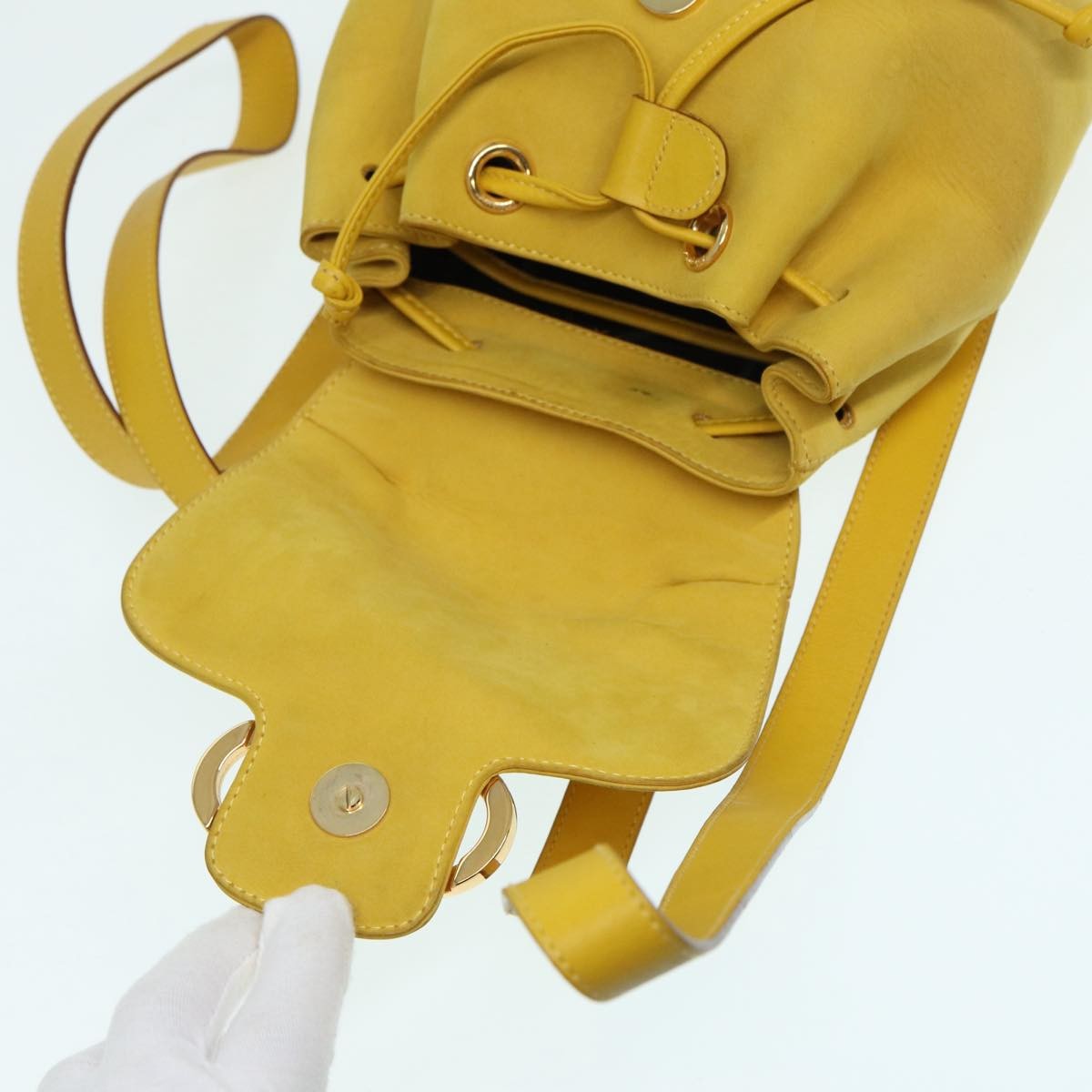 Salvatore Ferragamo Gancini Flap Drawstring Backpack Suede, YELLOW, SUEDE, Backpack