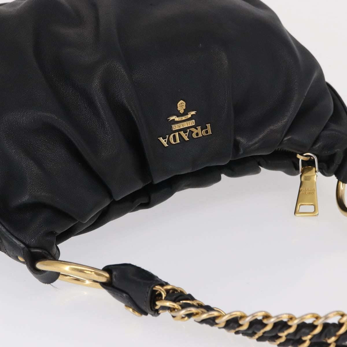 Prada Lux Chain Strap Hobo Soft Calf, BLACK, LEATHER, Shoulder bag