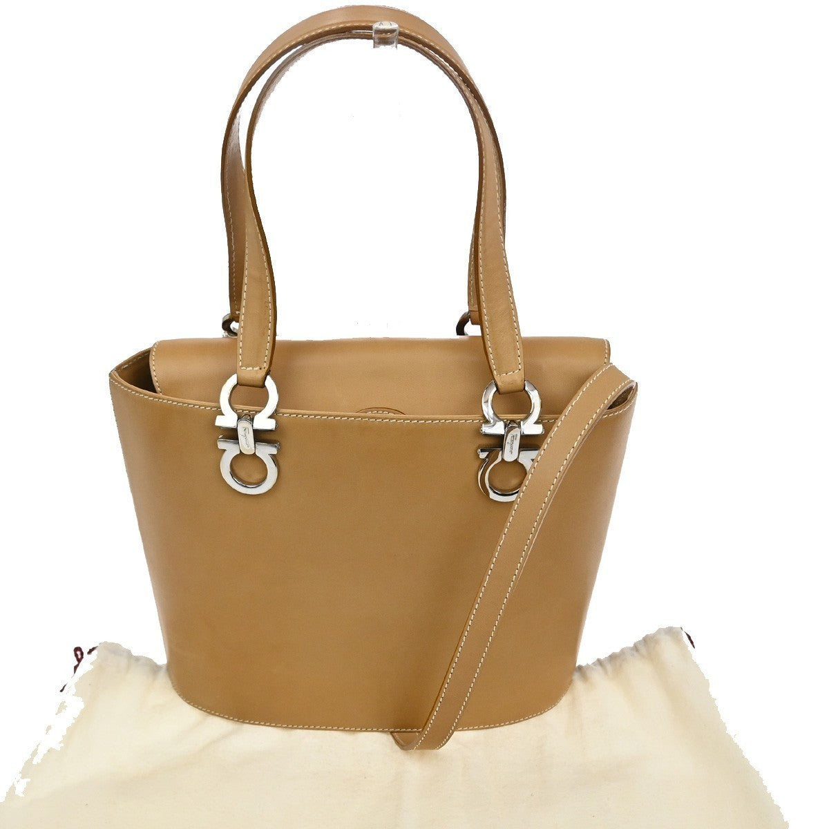 Salvatore Ferragamo Gancini Shoulder Bag Leather, Brown, Leather, Shoulder Bag