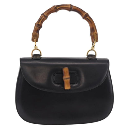 Gucci Vintage Convertible Bamboo Top Handle Bag Leather, Black, Leather, Handbag
