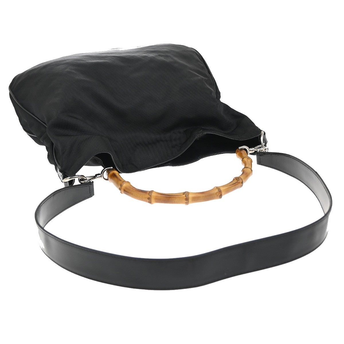 Gucci Vintage Bamboo Handle Open Hobo Nylon, BLACK, NYLON, Shoulder bag