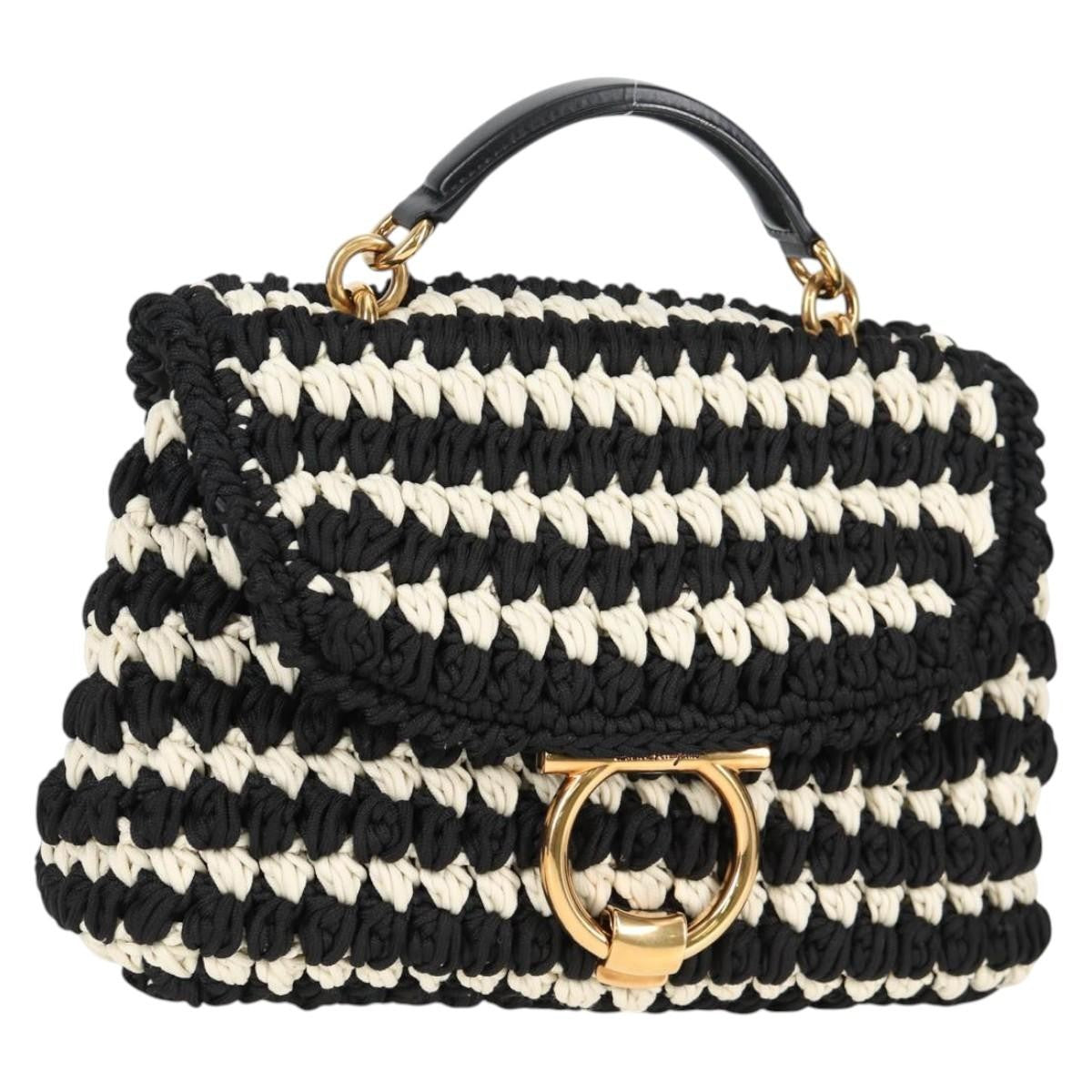 Salvatore Ferragamo Margot Satchel Braided Fabric, WHITE, POLYESTER, Handbag