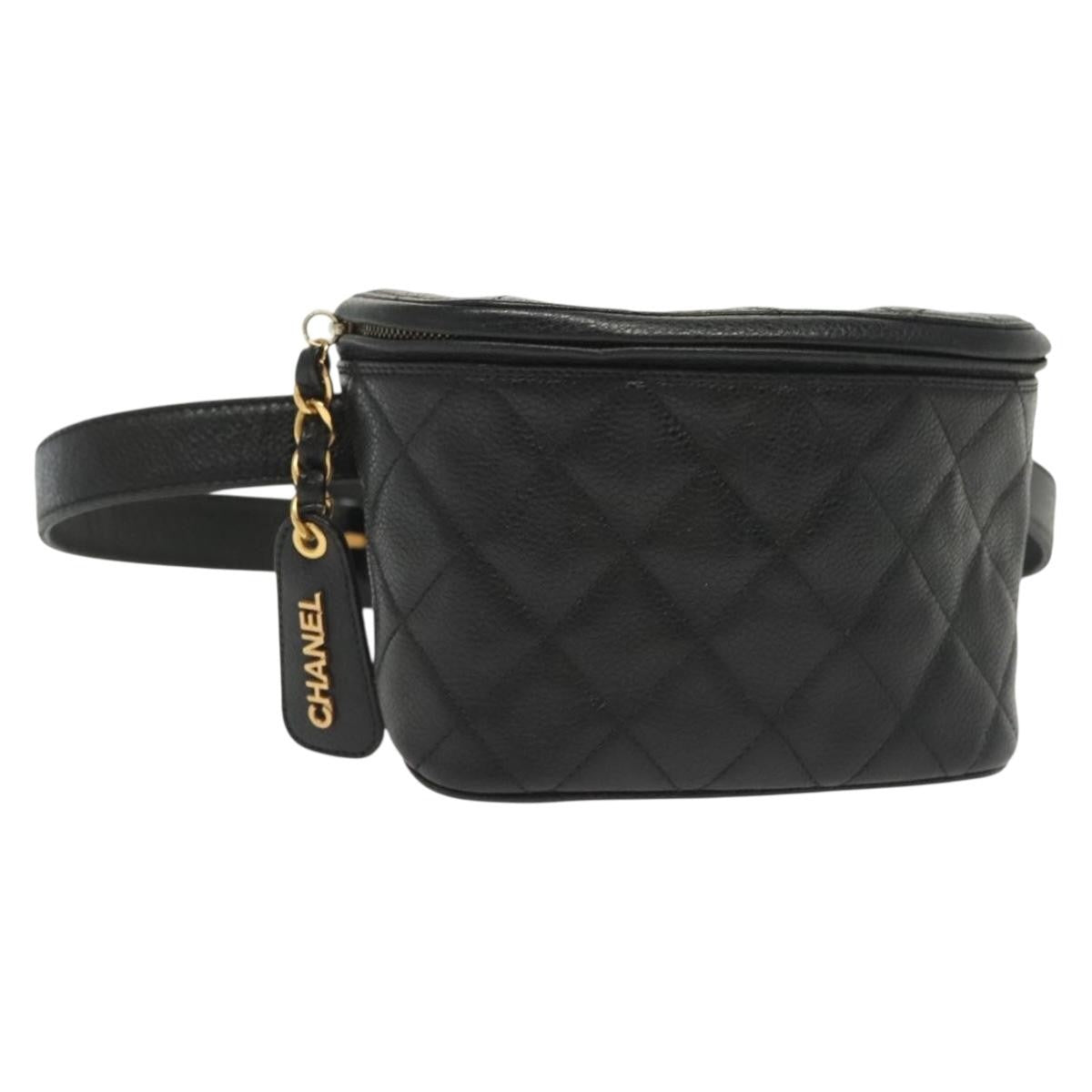 Chanel Vintage Zip Belt Bag Quilted Caviar, BLACK, LEATHER, Clutche & pouche