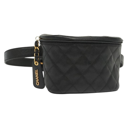 Chanel Vintage Zip Belt Bag Quilted Caviar, BLACK, LEATHER, Clutche & pouche