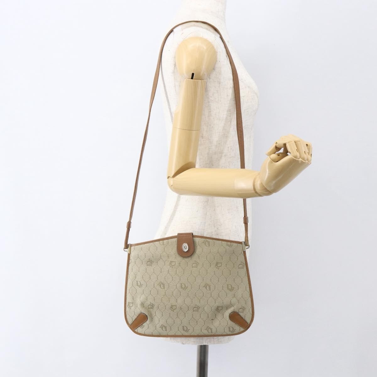 Christian Dior Vintage Honeycomb Shoulder Bag Canvas and Leather, BEIGE, CANVAS, Shoulder bag