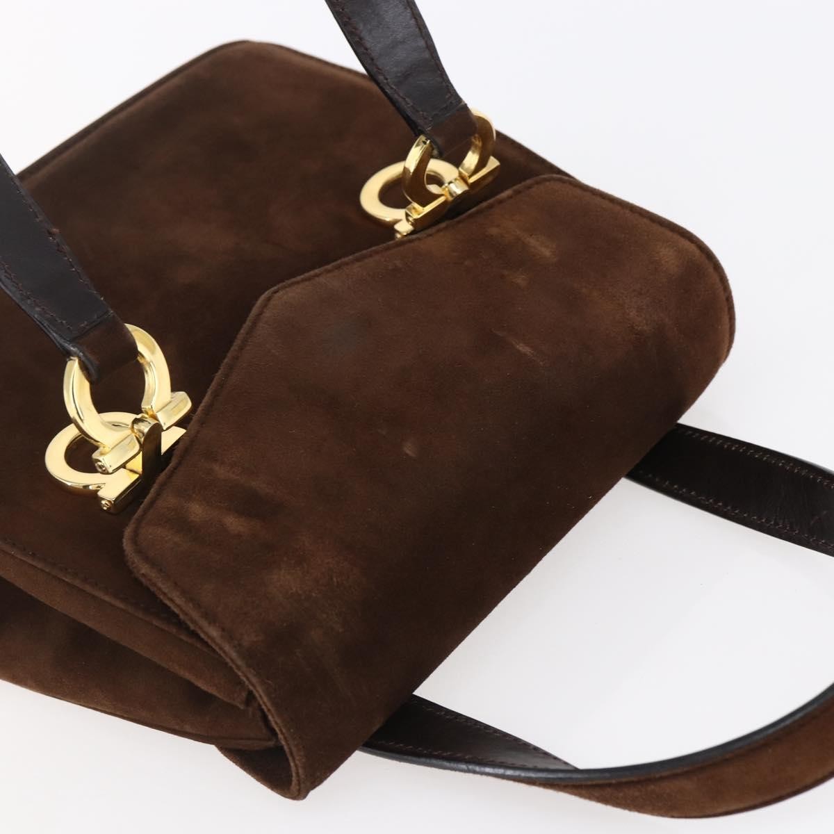 Salvatore Ferragamo Gancini handbag Suede, BROWN, SUEDE, Handbag