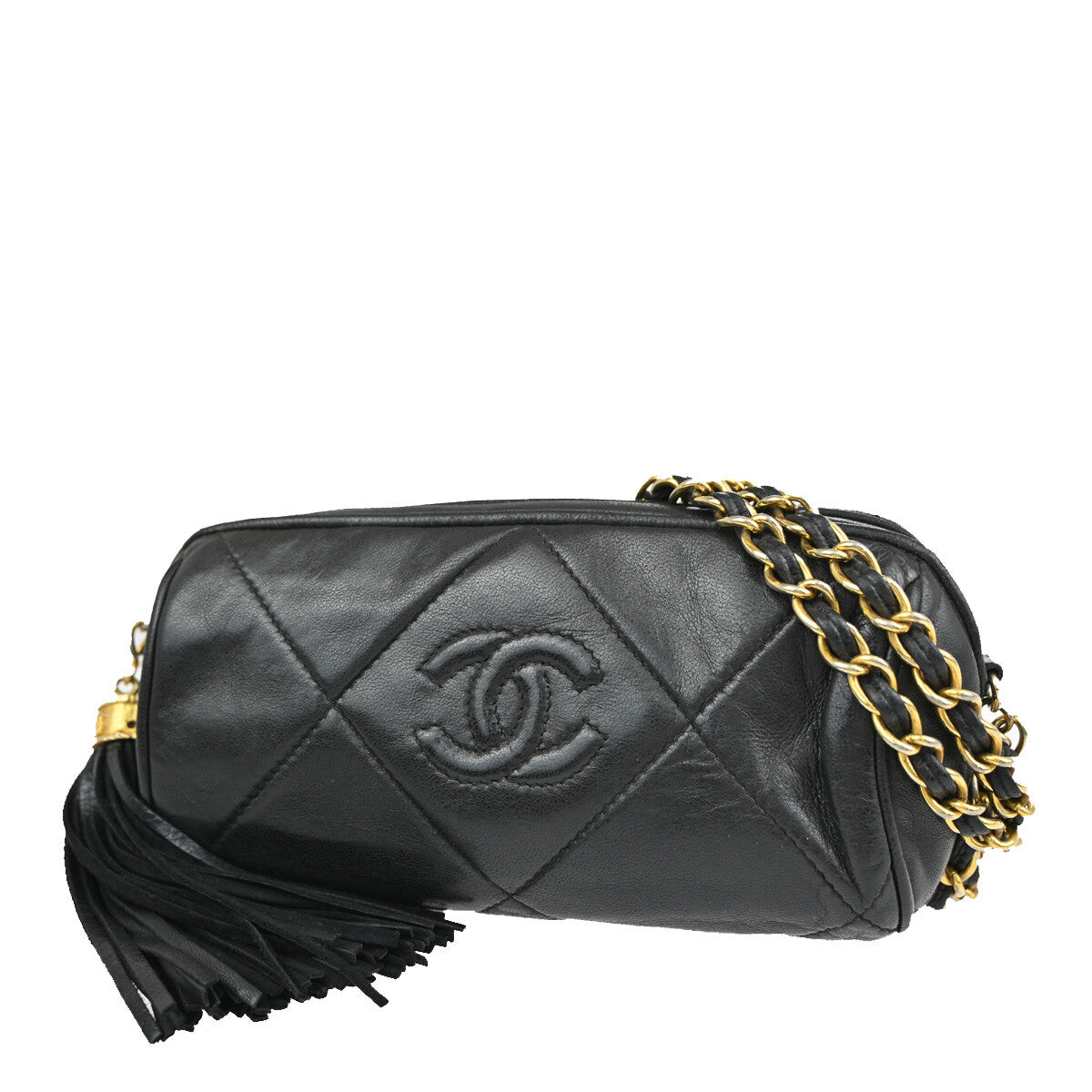 Chanel Vintage Diamond CC Barrel Bag Quilted Leather, BLACK, LEATHER, Shoulder bag
