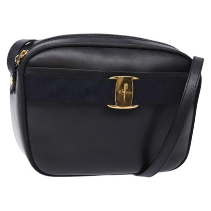 Salvatore Ferragamo Vala Shoulder Bag Leather, BLACK, LEATHER, Shoulder bag