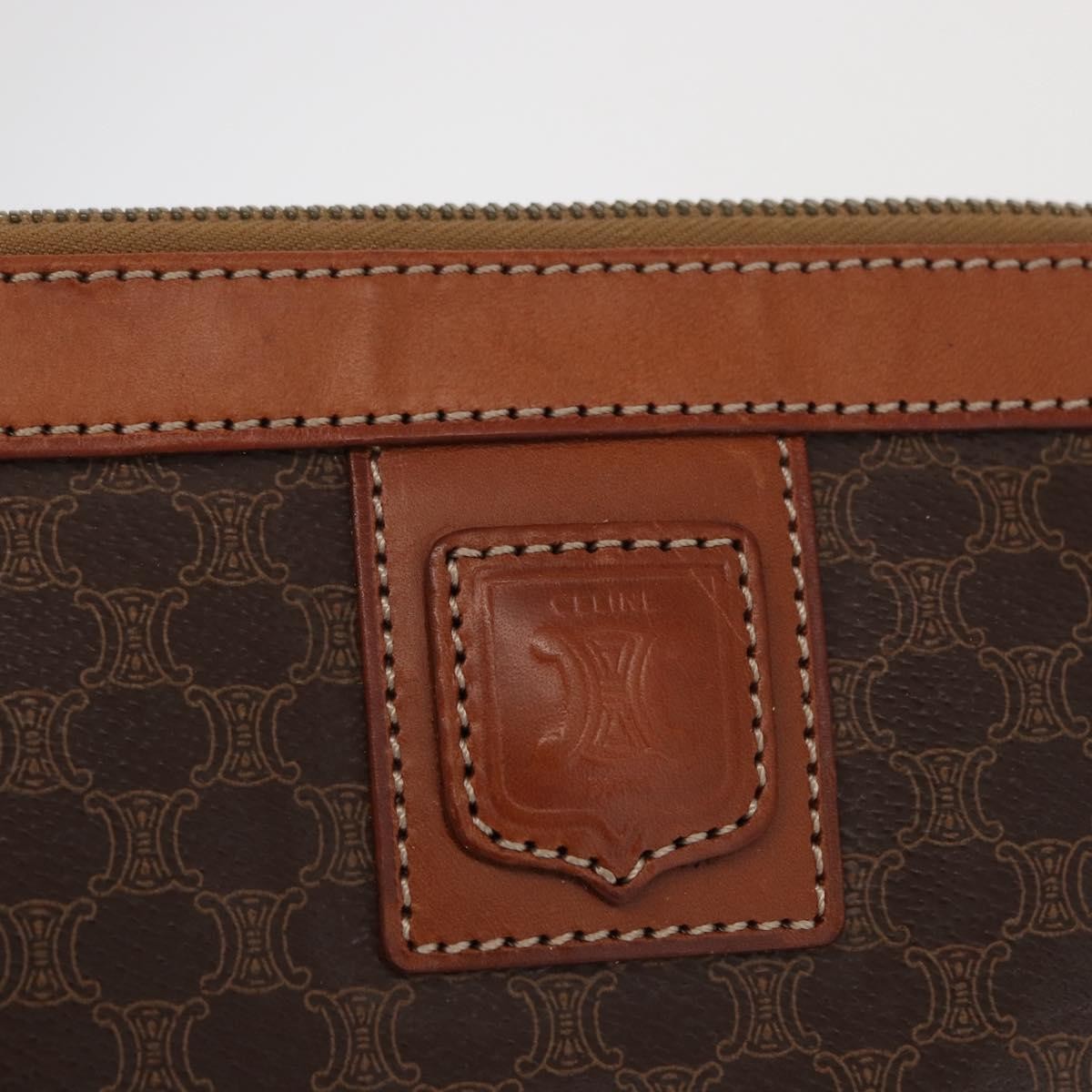 Celine Macadam Pochette Canvas and Leather, BEIGE, CANVAS, Clutche & pouche