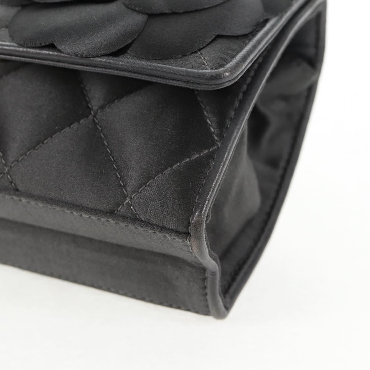 Chanel Vintage Camellia Flap Crossbody Bag Satin and Mesh, BLACK, SATIN, Shoulder bag