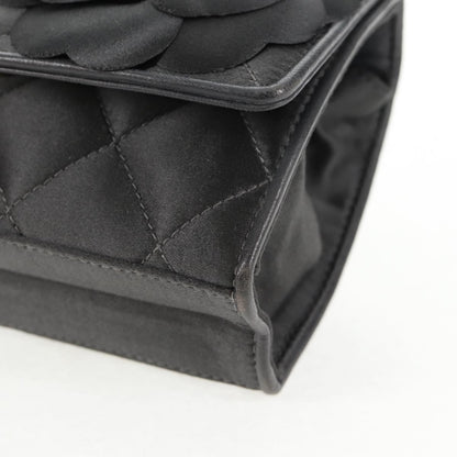 Chanel Vintage Camellia Flap Crossbody Bag Satin and Mesh, BLACK, SATIN, Shoulder bag