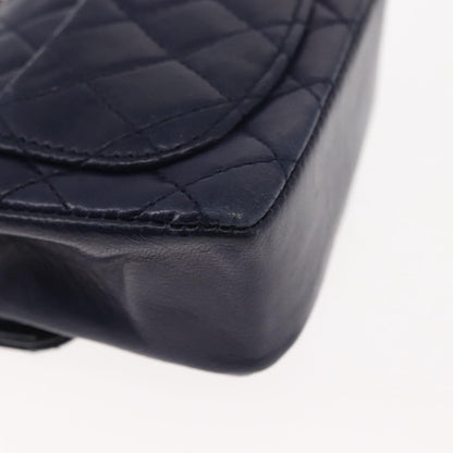 Chanel Square Classic Single Flap Top Handle Bag Quilted Lambskin, NAVY, LEATHER, Clutche & pouche