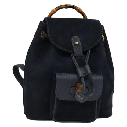 Gucci Gucci bamboo backpack daim, NAVY, SUEDE, Backpack