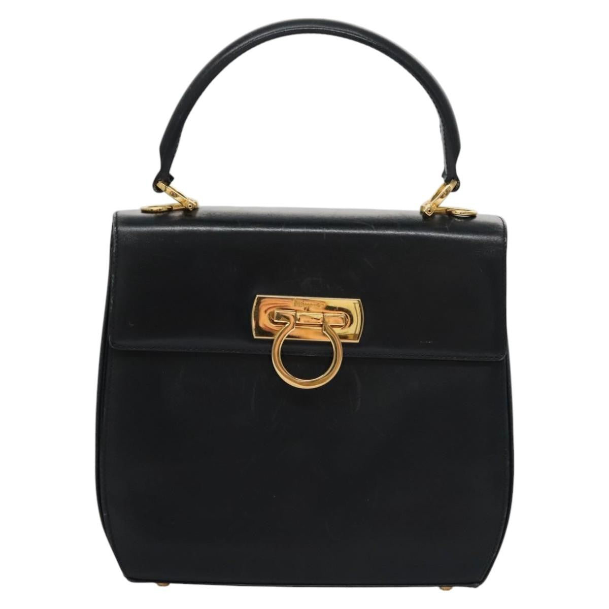 Salvatore Ferragamo Gancini Convertible Top Handle Bag Leather, BLACK, LEATHER, Handbag