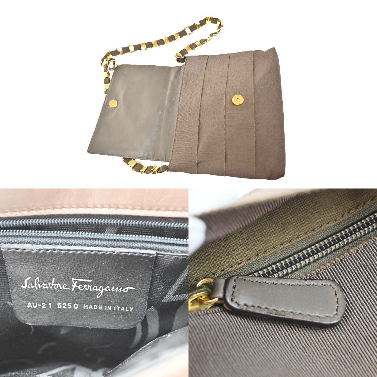 Salvatore Ferragamo Vala Shoulder Bag Canvas, Brown, Canvas, Shoulder Bag