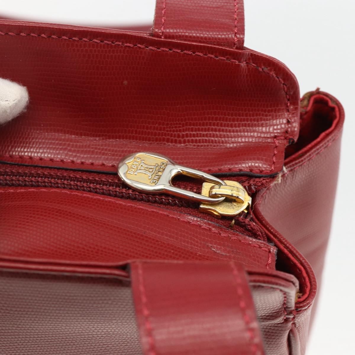 Celine Circle logo Leather, Burgundy, Leather, Tote Bag