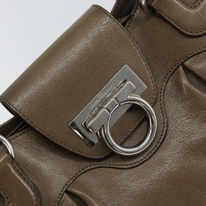 Salvatore Ferragamo Gancini handbag Leather, BROWN, LEATHER, Handbag