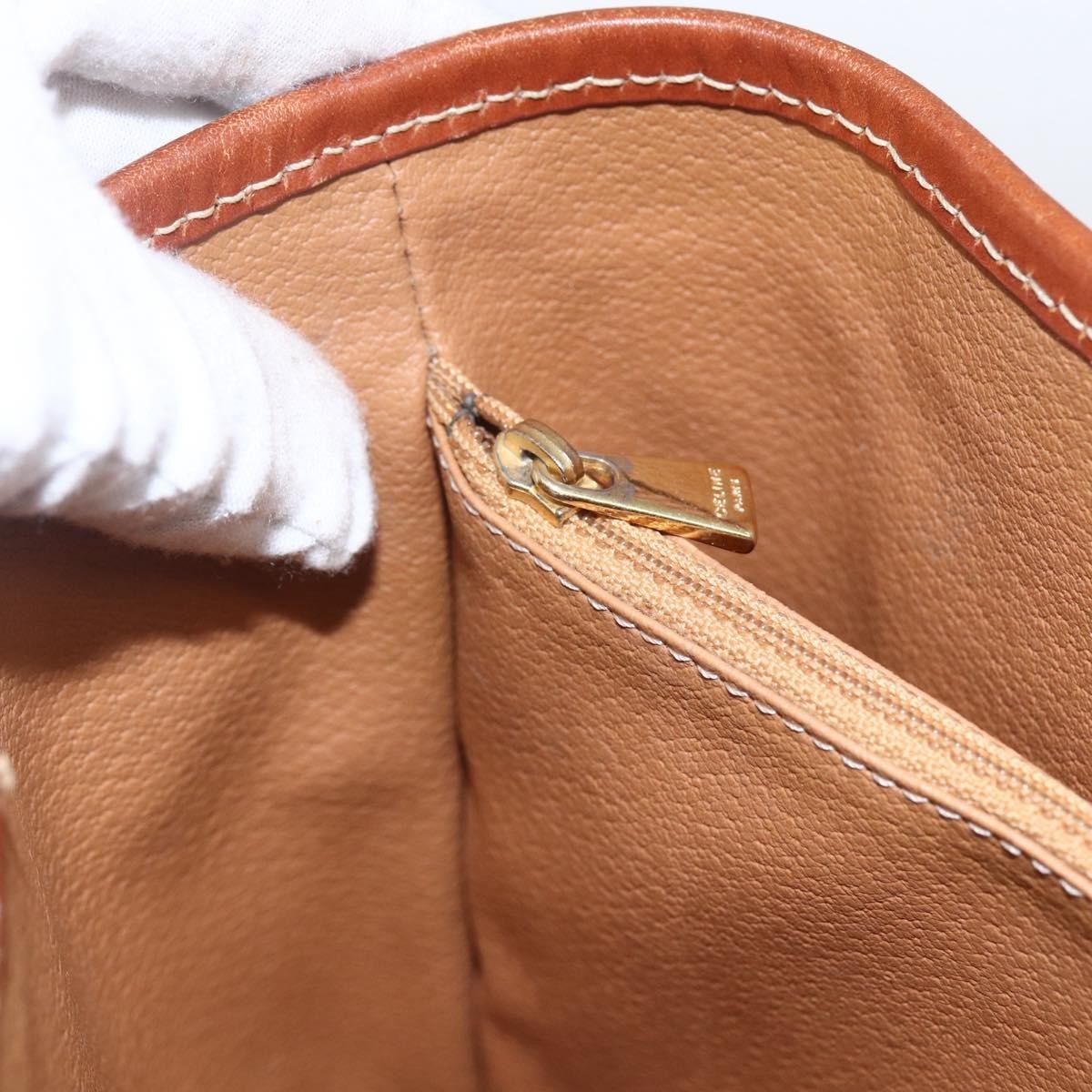 Celine Vintage Macadam Handbag Canvas and Leather, BROWN, CANVAS, Handbag