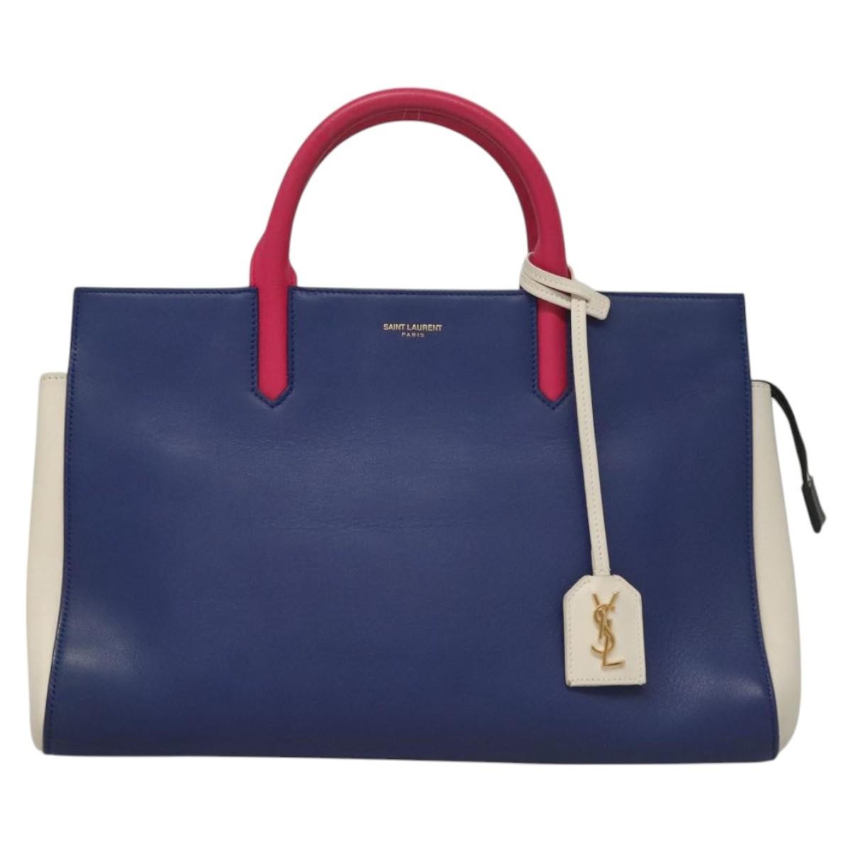 Saint Laurent Multicolor Rive Gauche Cabas Leather, BLUE, LEATHER, Handbag