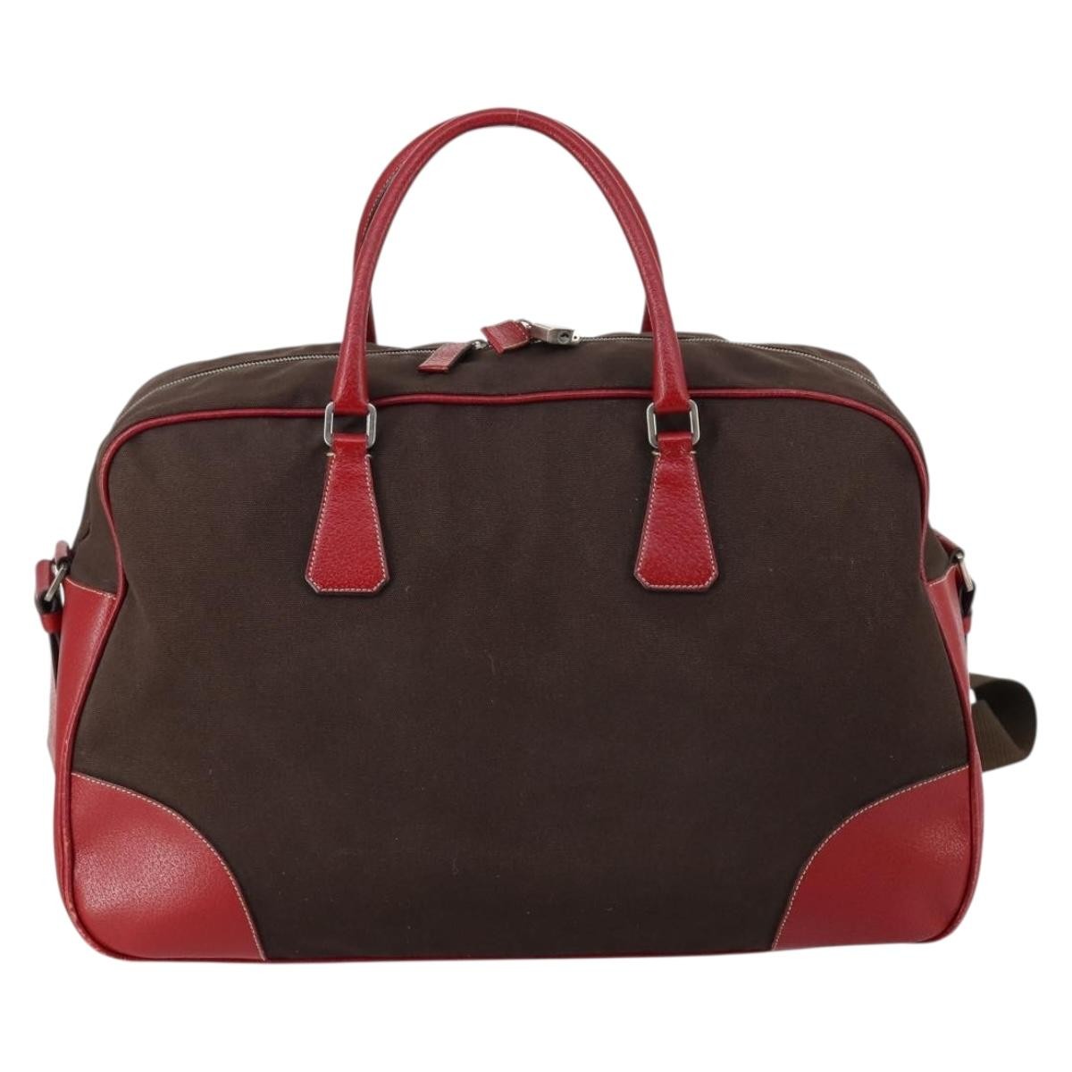 Prada Bowler Bag Canvas with Leather, BROWN, CANVAS, Travel bag