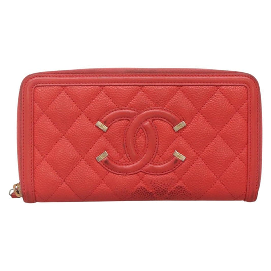 Chanel Filigree Zip Around Wallet Quilted Caviar, PINK, LEATHER, Wallets