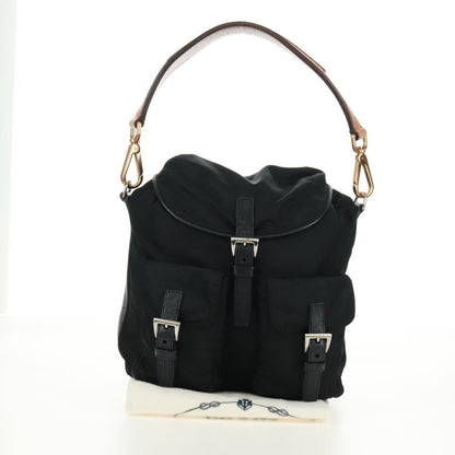 Prada Double Pocket Drawstring Shoulder Bag Tessuto, Black, Nylon, Shoulder Bag