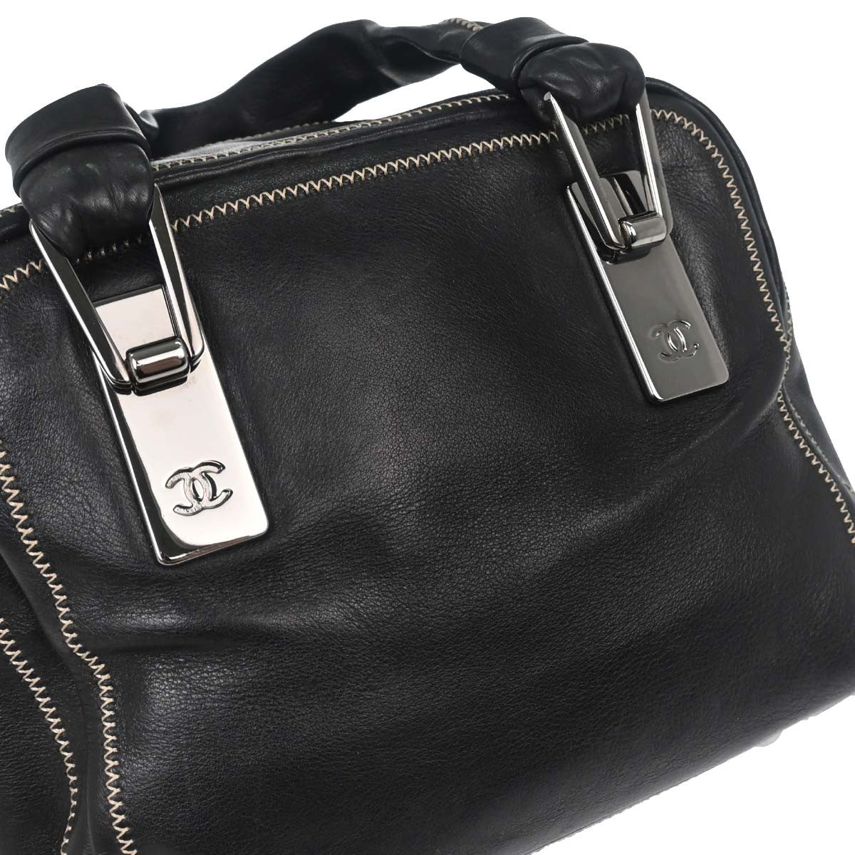 Chanel CC Bowler Leather, BLACK, LEATHER, Handbag