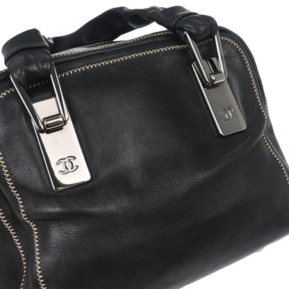 Chanel CC Bowler Leather, BLACK, LEATHER, Handbag