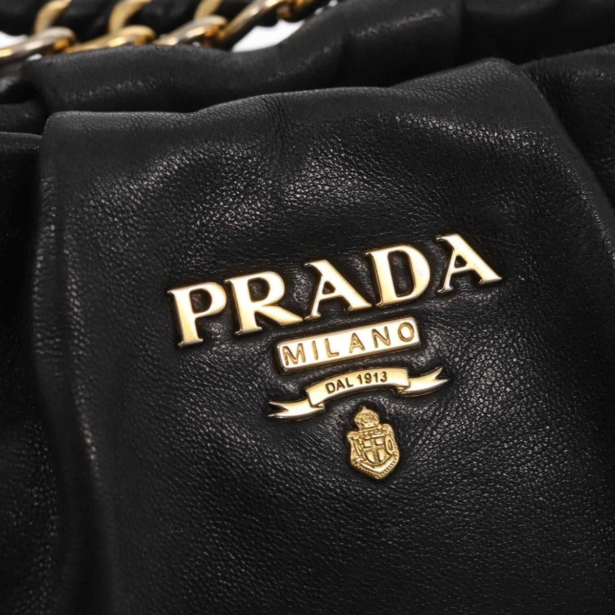 Prada Lux Chain Strap Hobo Soft Calf, BLACK, LEATHER, Shoulder bag