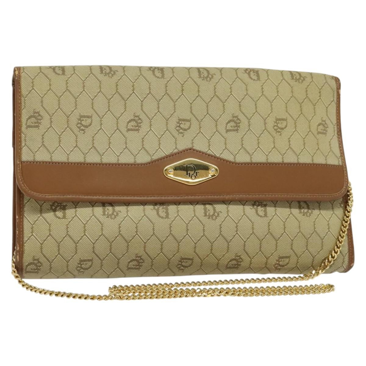 Christian Dior Vintage Honeycomb chain Canvas, BEIGE, CANVAS, Handbag