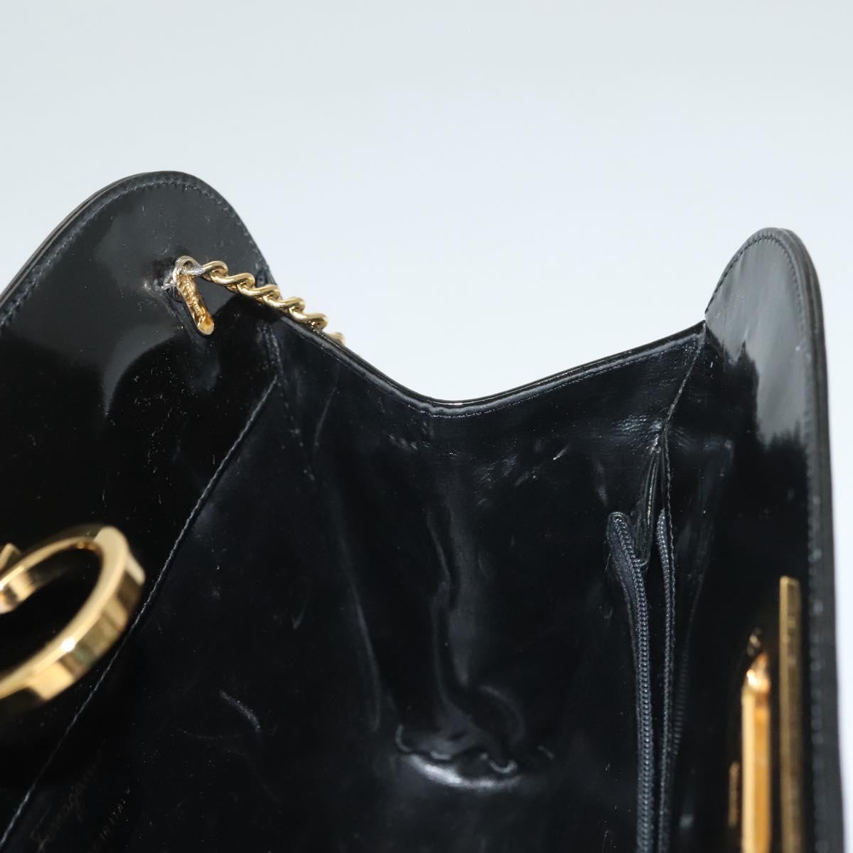 Salvatore Ferragamo Vintage Gancini Chain Shoulder Bag Patent Leather, BLACK, PATENT_LEATHER, Shoulder bag