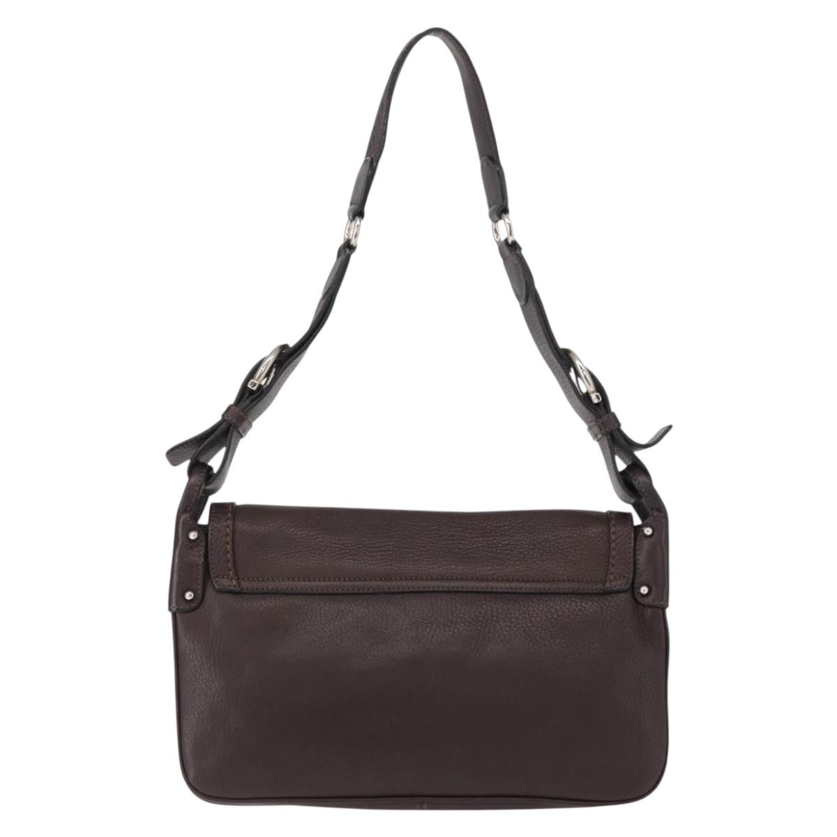 Salvatore Ferragamo Gancini Shoulder Bag Leather, BROWN, LEATHER, Shoulder bag