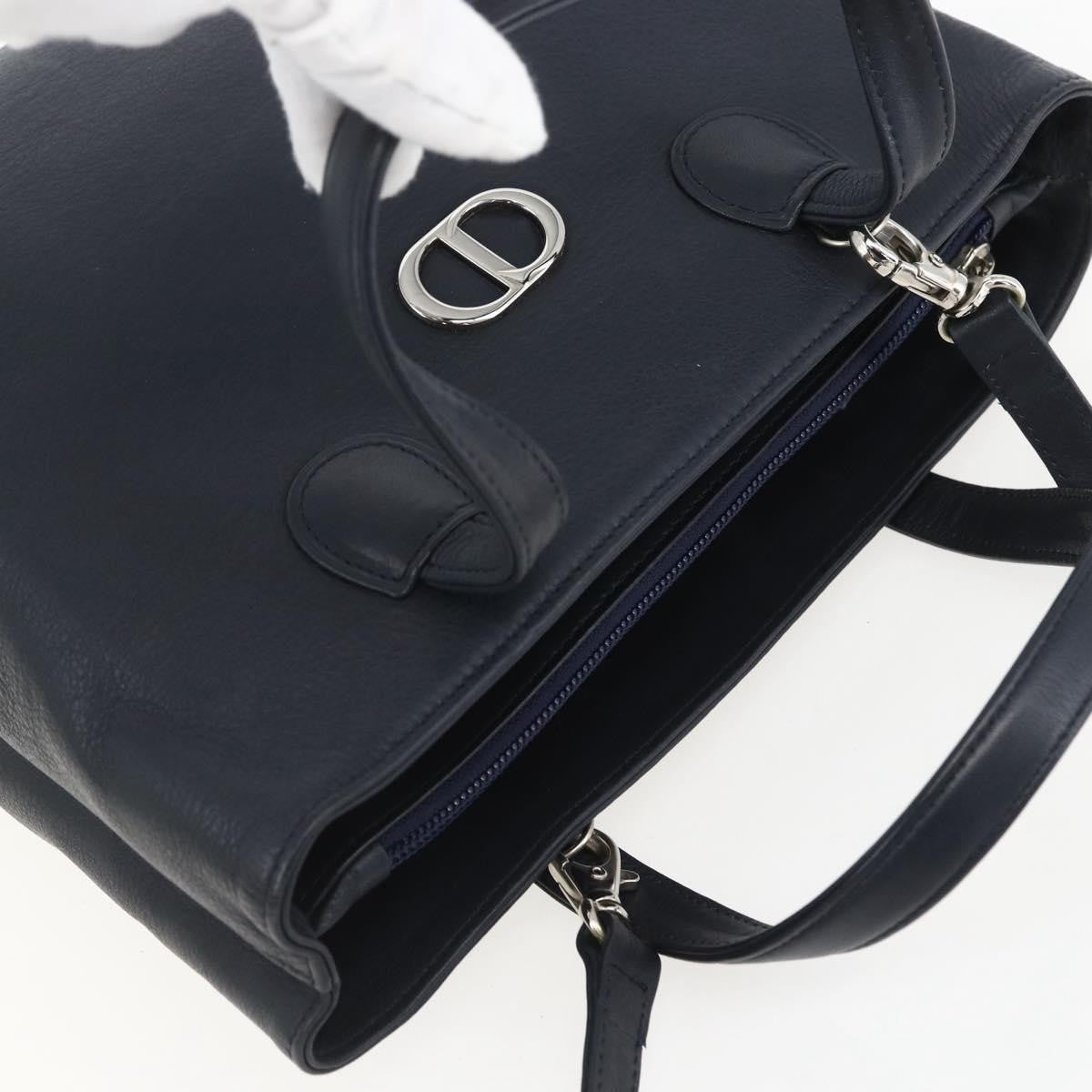 Christian Dior Vintage CD Handbag Leather, NAVY, LEATHER, Handbag