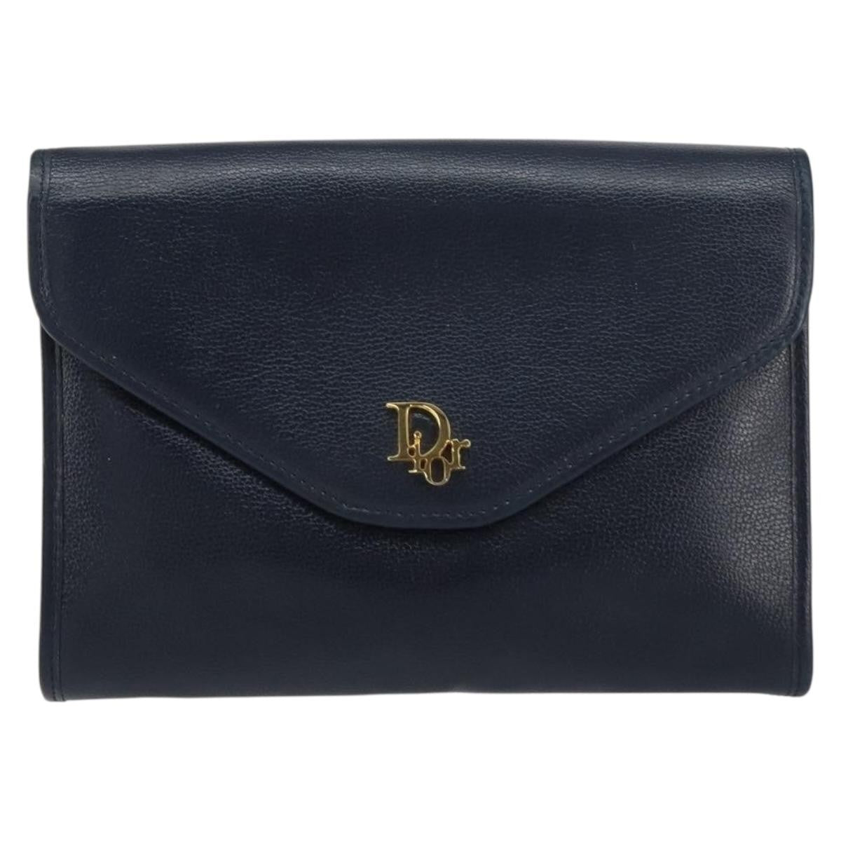 Christian Dior Vintage Chain Flap Shoulder Bag Leather, NAVY, LEATHER, Shoulder bag